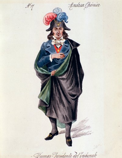 Representation of Dumas, master of the household in Andrea Chenier opera by Italian School